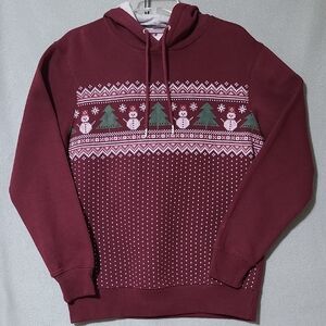 MBX Burgundy Women's Christmas Winter Hoodie‎ with Snowman Design -Size Small